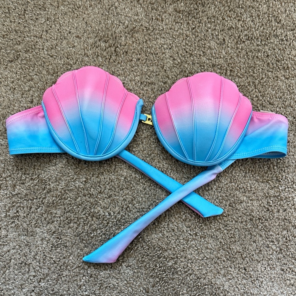 Mermaid Pink and Blue Shell Women’s Bikini Top Size Medium Beachwear